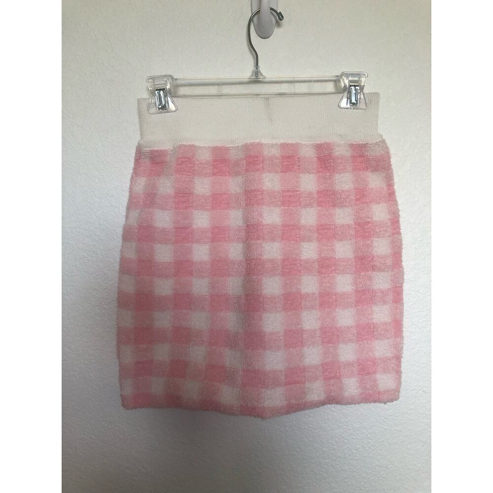 ASTR Pink and White Gingham Terry Cloth Mindy Skirt - S - Picture 2 of 5